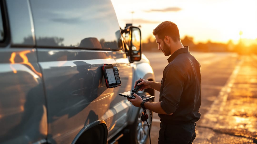 Mobile locksmith cutting and programming a replacement key for a silver Chevy Silverado pickup in Arlington Texas